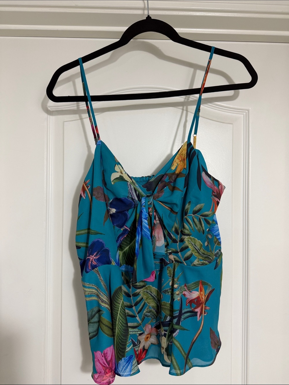PARKER nwt size L Teal Floral Tie-Front Cami Top